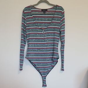 Forever 21 Multicolor Striped Bodysuit with Ring Accent